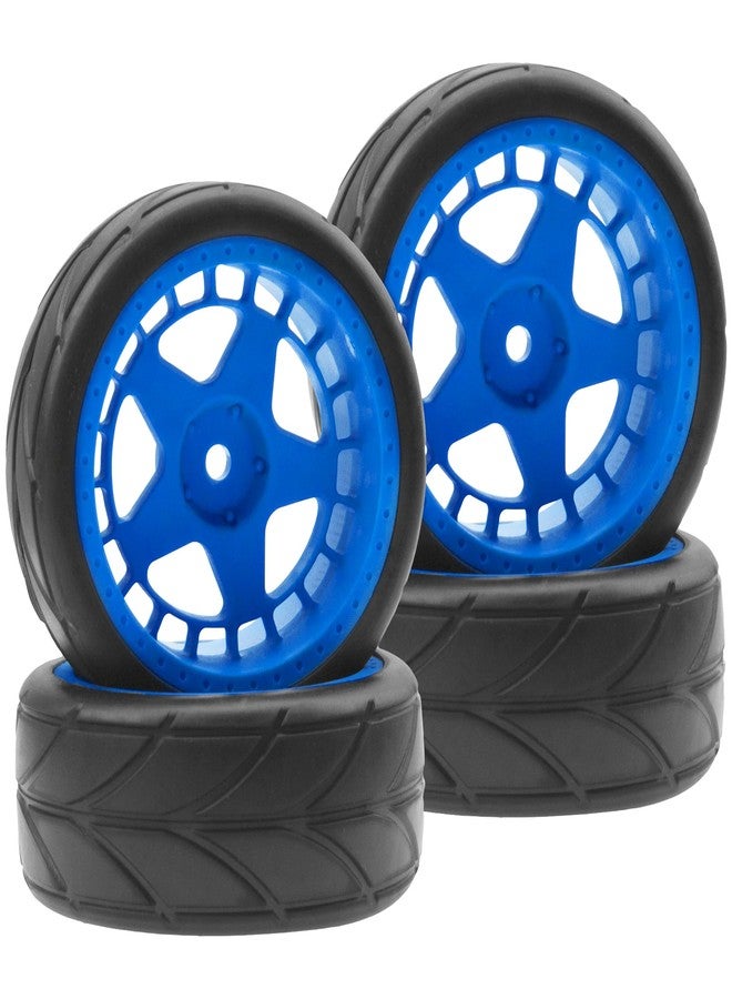 Share Goo مجموعة عجلات ShareGoo RC OD 2.55 بوصة نايلون سداسي 12 مم وإطارات مطاطية متوافقة مع سيارات Traxxas Tamiya Sakura HSP Redcat 1/10 RC On-Road Touring Drift Car (أزرق) - Image 3